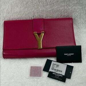 Saint Laurent Fuchsia Clutch with Gold Accent